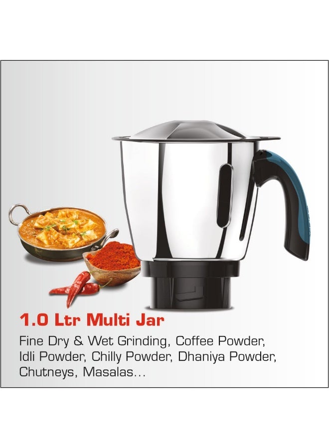 Vidiem Vstar Evo Plus 750 W Mixer Grinder with 4 Jars | Powerful ABS Body | Stainless Steel Blades | Self-Lock Jars | 5 Year Motor Warranty & 2 Year Product Warranty – Blue - Image 4
